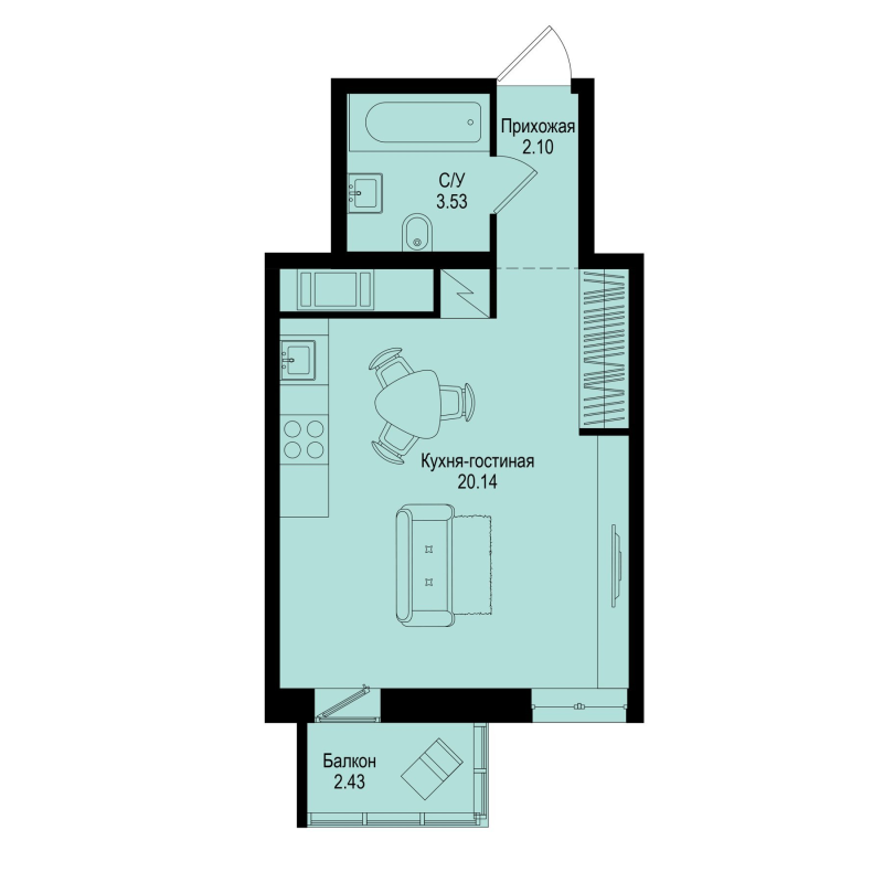Студия 26,5 м²