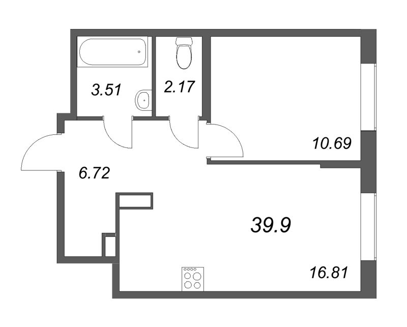 2 ккв (Евро) 39,9 м²