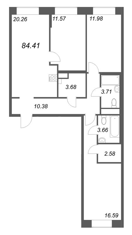 4 ккв (Евро) 84,4 м²