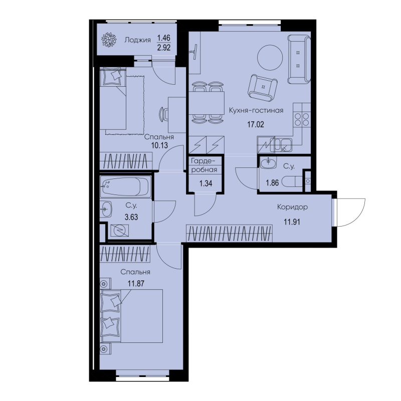 3 ккв (Евро) 59,2 м²