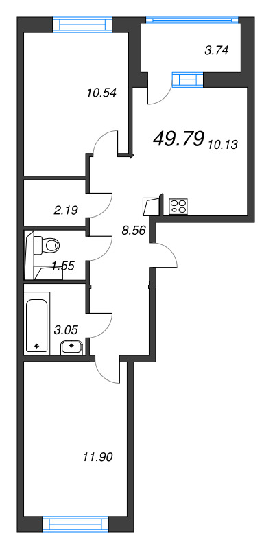 2 ккв 49,8 м²