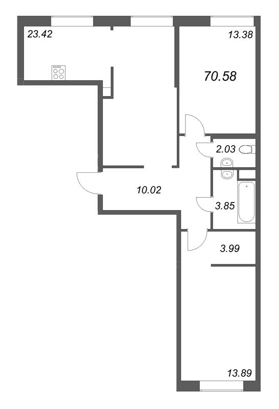 3 ккв (Евро) 70,6 м²