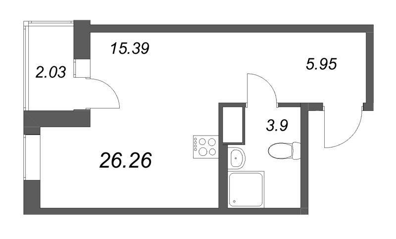 Студия 26,3 м²