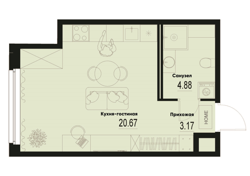 Студия 28,7 м²