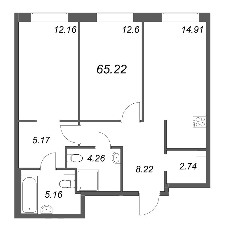 2 ккв 65,2 м²