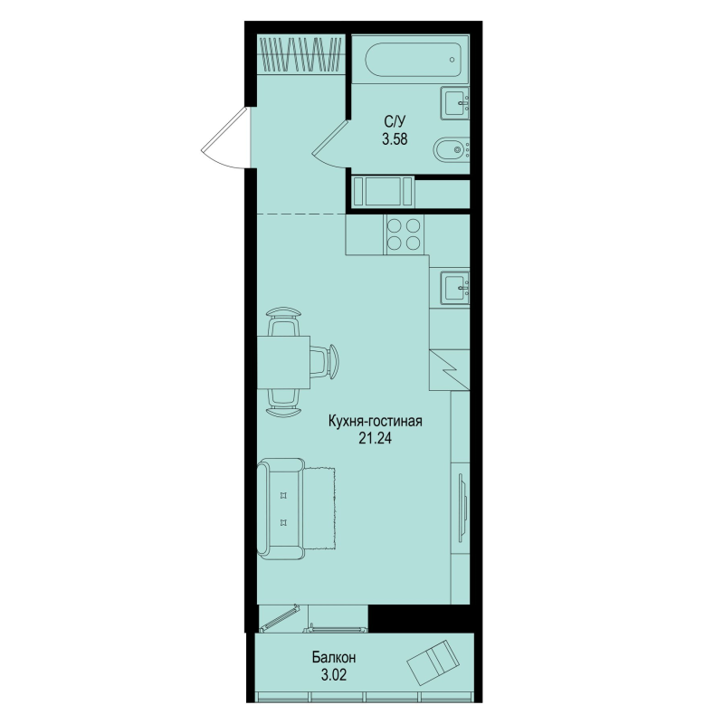 Студия 25,7 м²