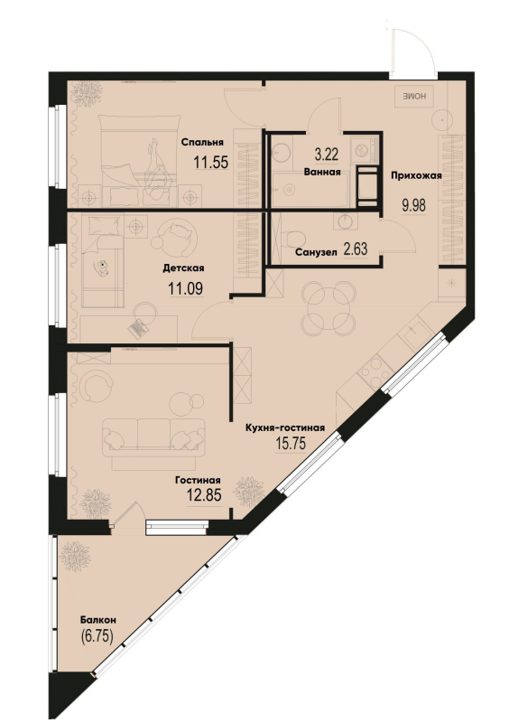 3 ккв (Евро) 69,1 м²