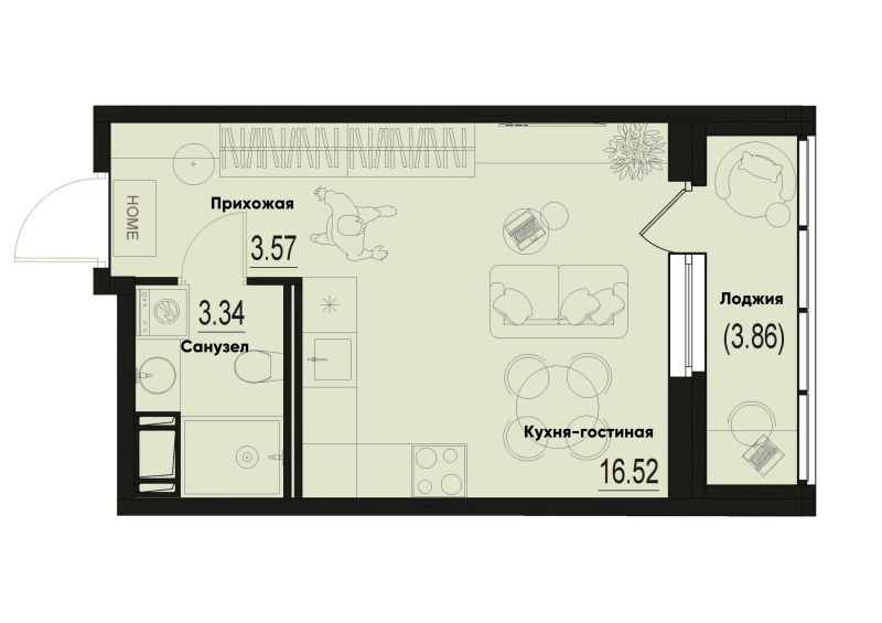 Студия 25,4 м²