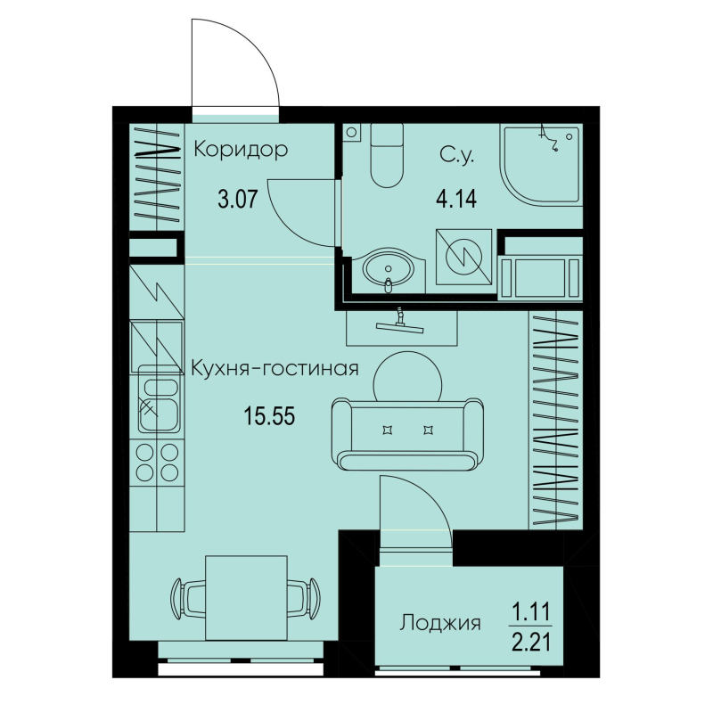 Студия 23,9 м²