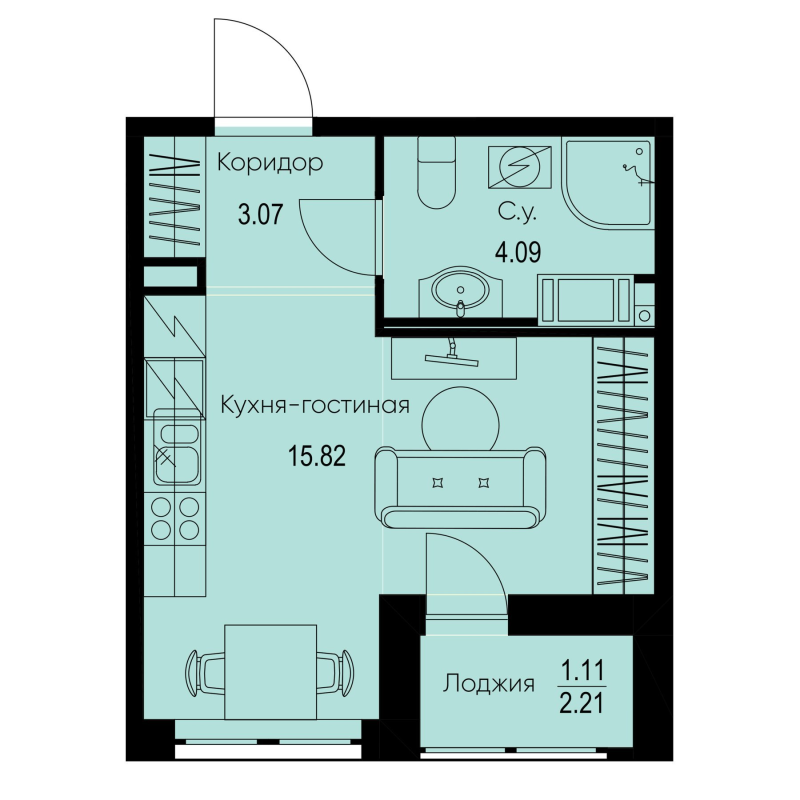 Студия 24,1 м²