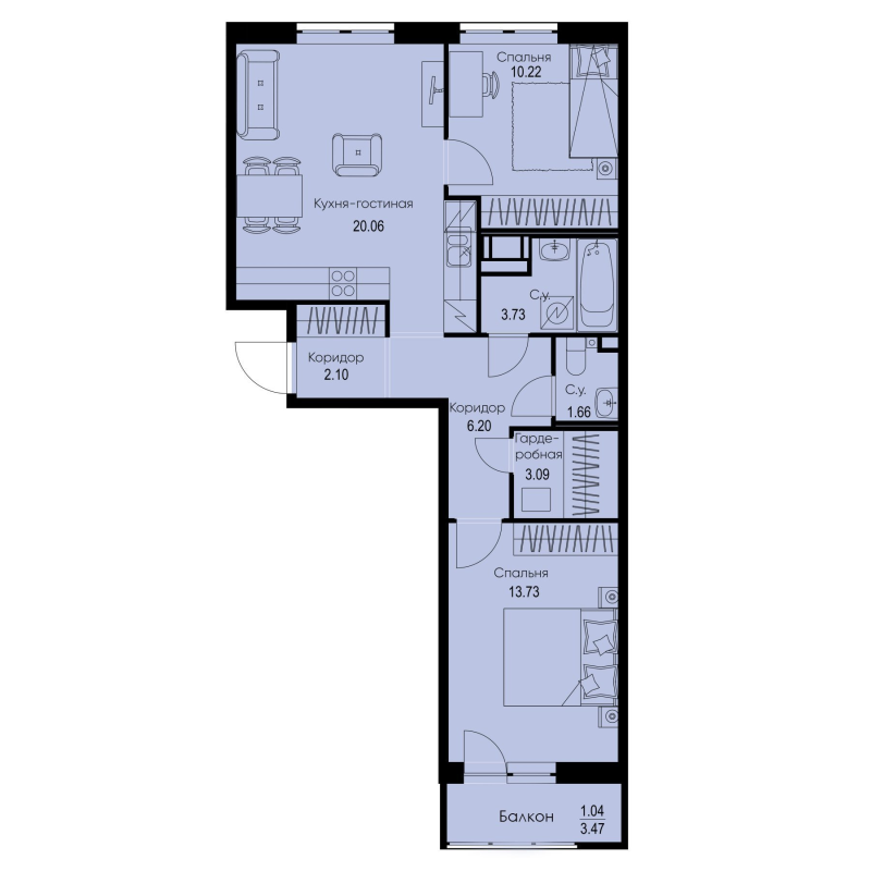 3 ккв (Евро) 61,8 м²