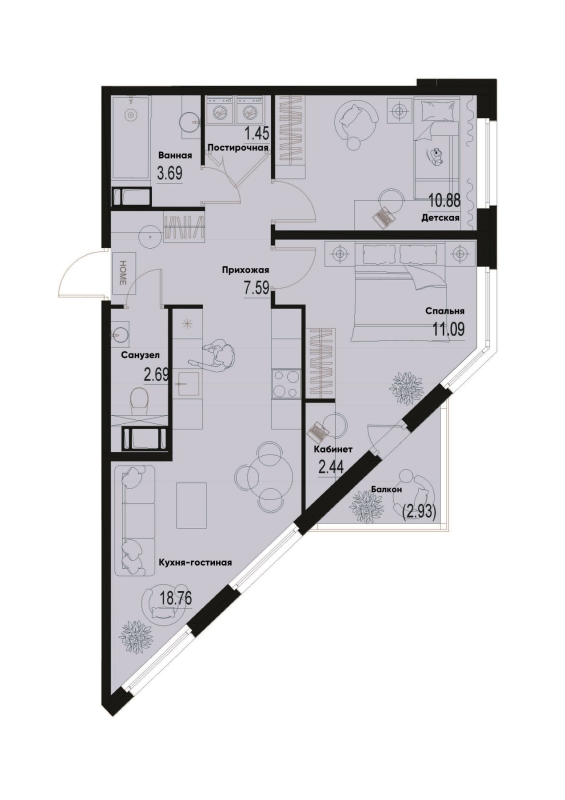 3 ккв (Евро) 59,5 м²