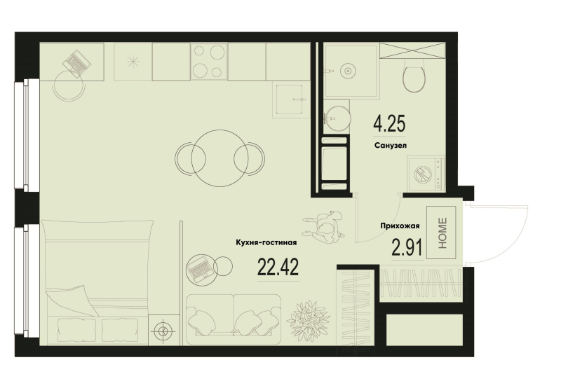 Студия 29,6 м²