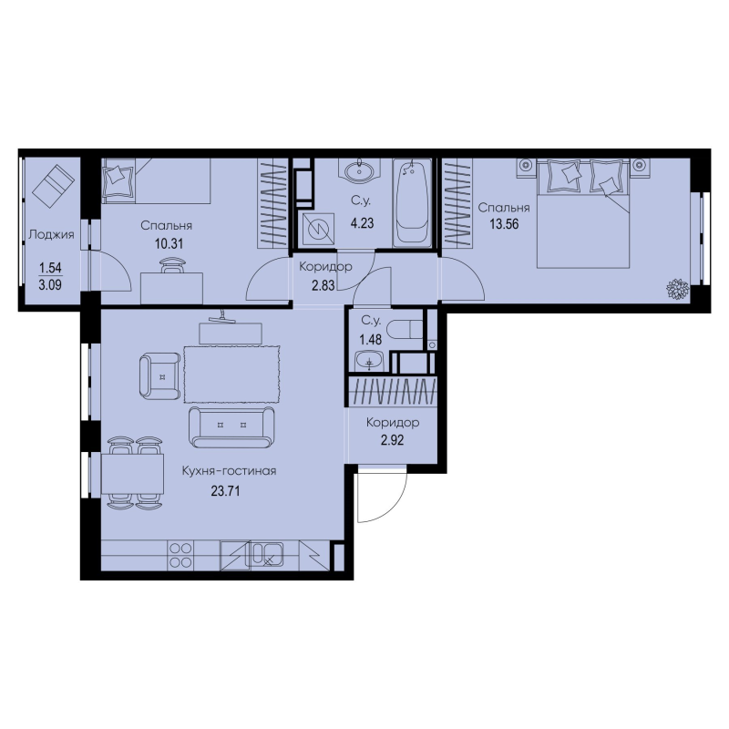3 ккв (Евро) 60,6 м²