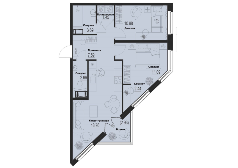 3 ккв (Евро) 59,5 м²