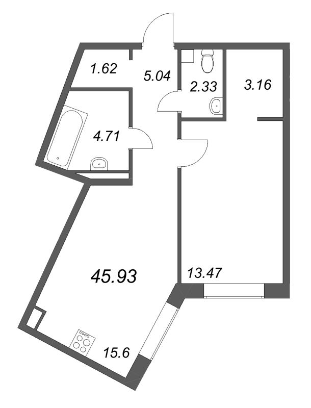 2 ккв (Евро) 45,9 м²
