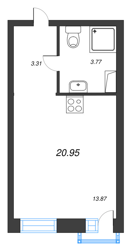 Студия 21 м²