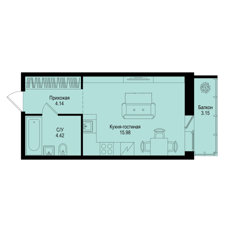 Студия 25,5 м²
