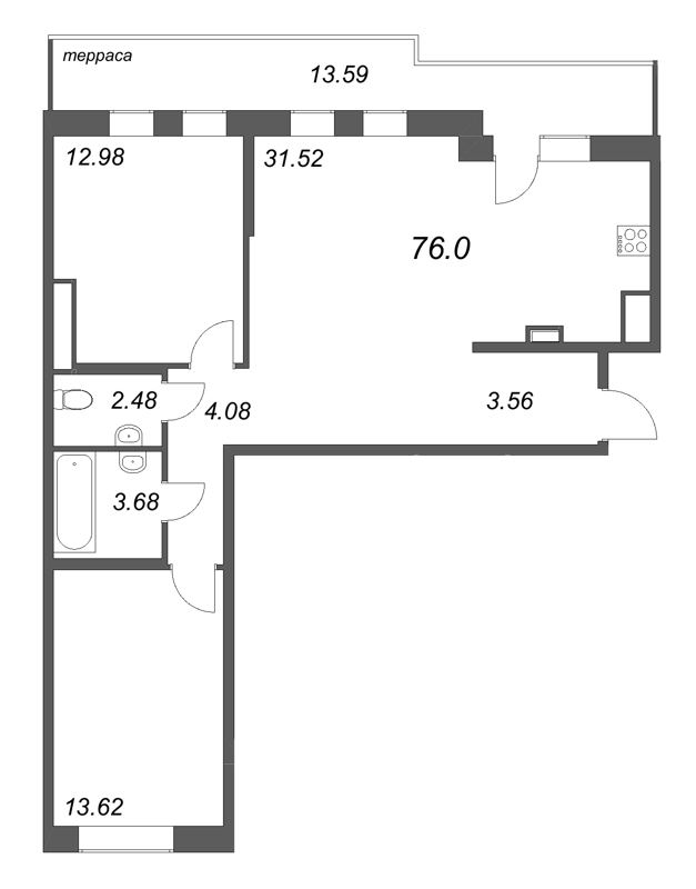 3 ккв (Евро) 76 м²