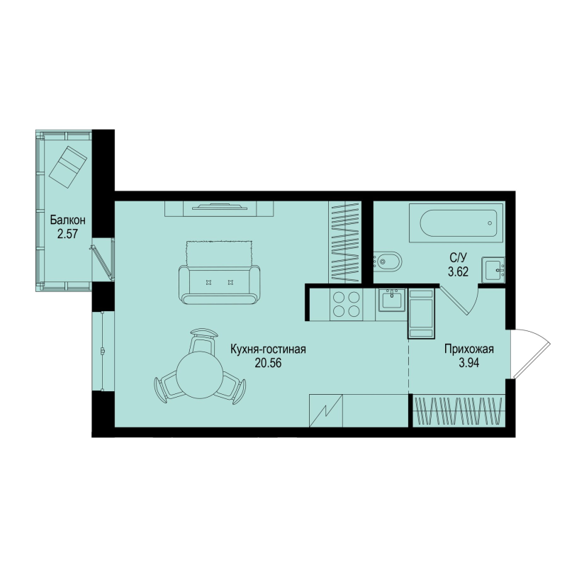 Студия 28,9 м²