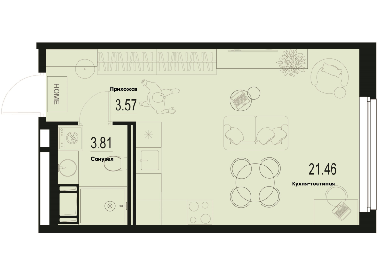 Студия 28,8 м²