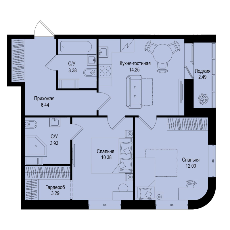 2 ккв 54,9 м²