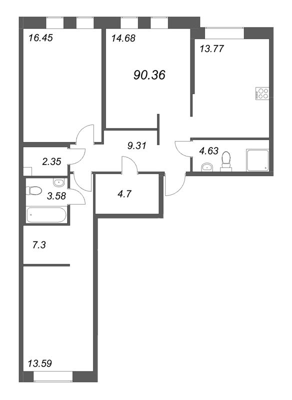 3 ккв 90,4 м²