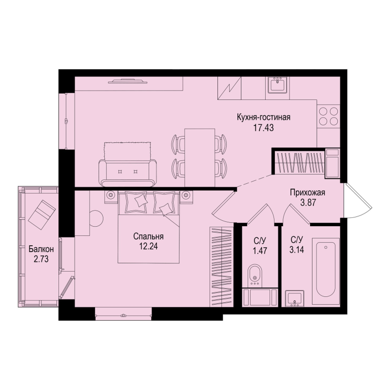 2 ккв (Евро) 39 м²