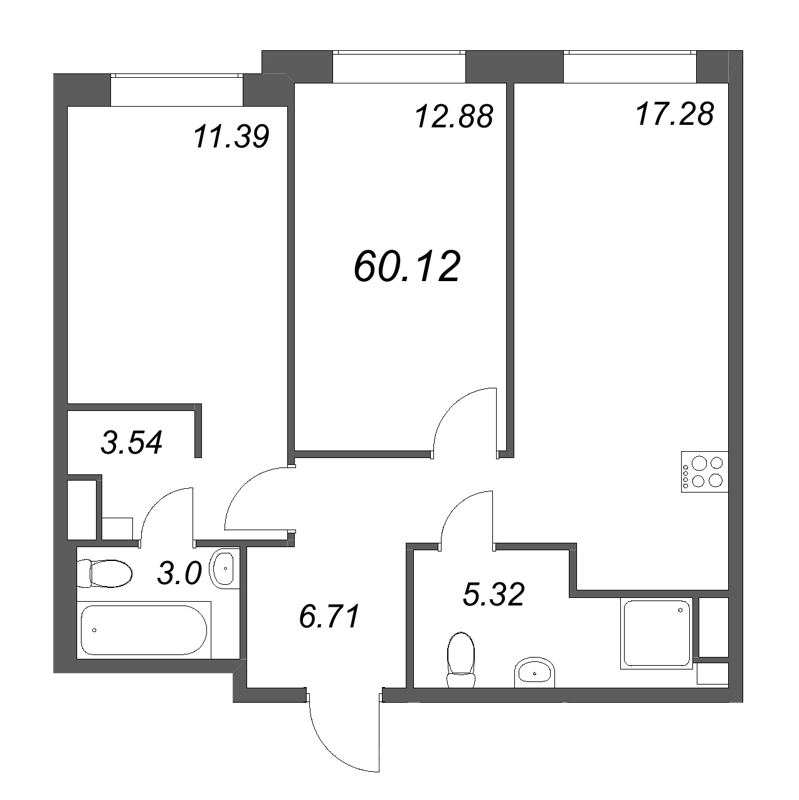 3 ккв (Евро) 60,1 м²