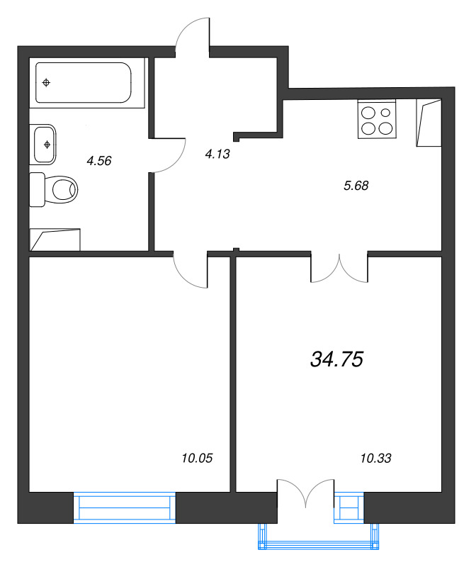 2 ккв (Евро) 34,8 м²