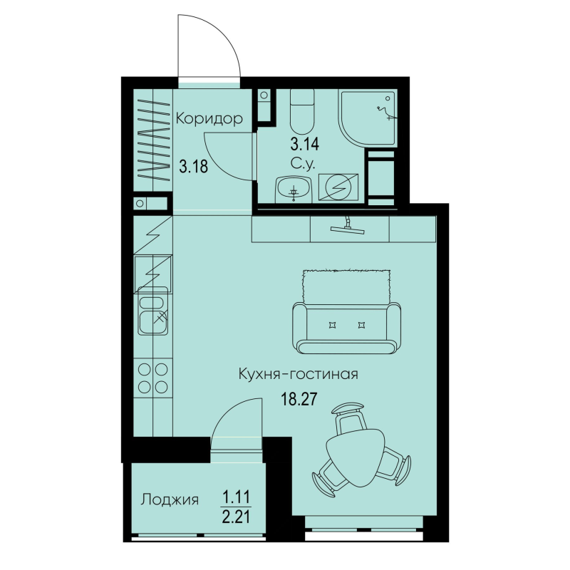 Студия 25,7 м²