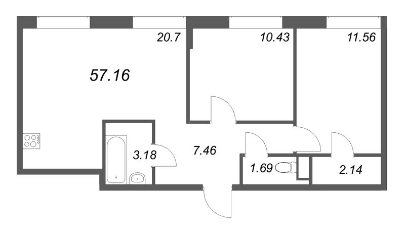 3 ккв (Евро) 57,2 м²