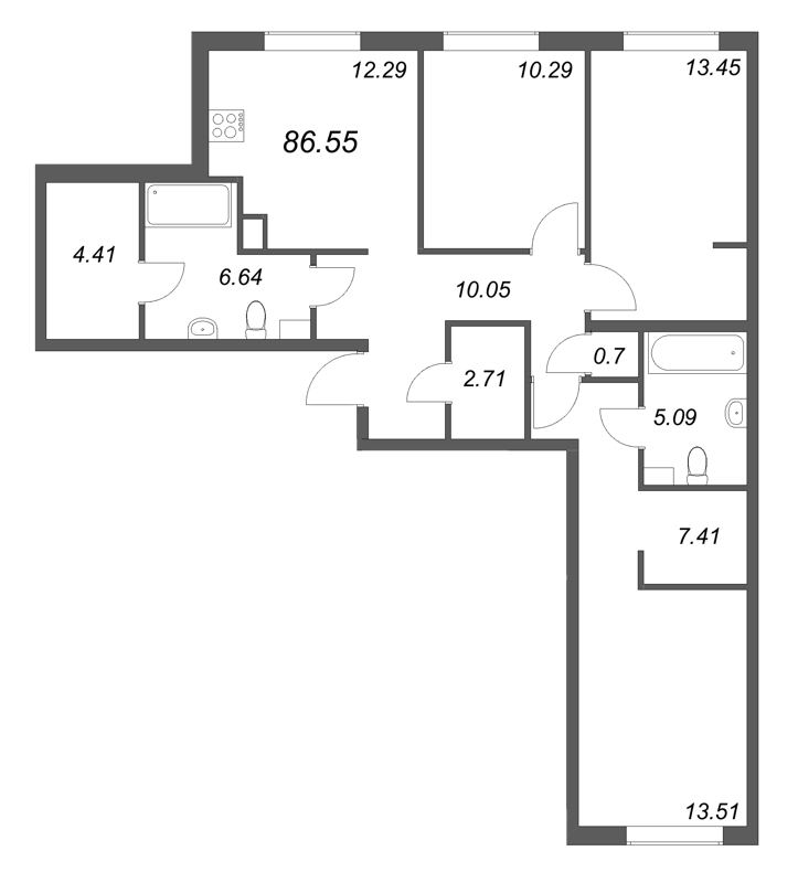 3 ккв 86,6 м²