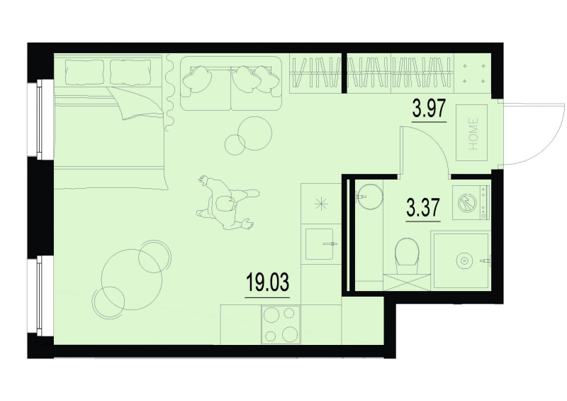 Студия 26,4 м²