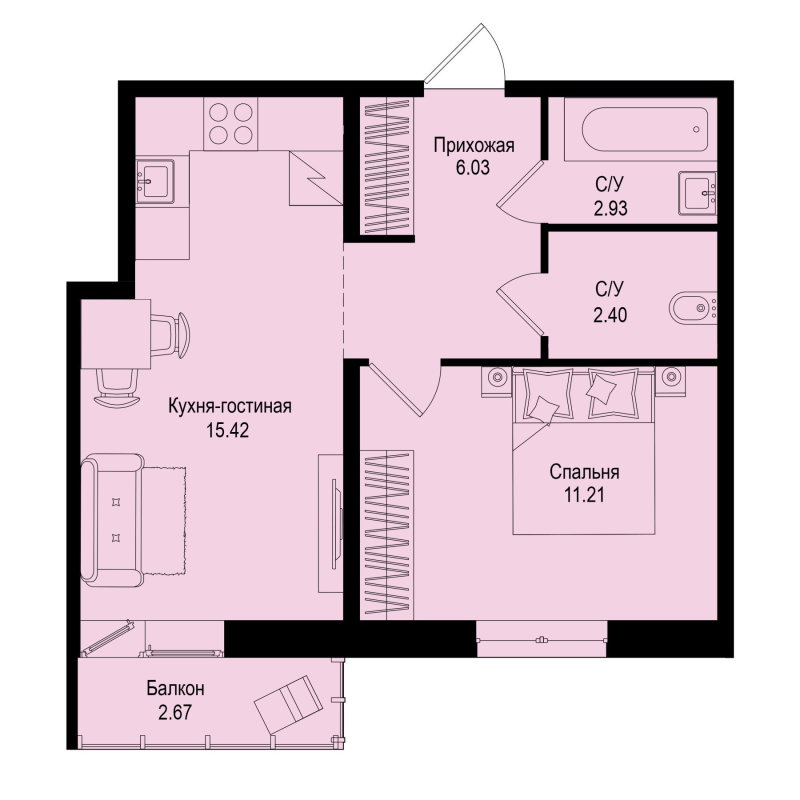 2 ккв (Евро) 38,8 м²