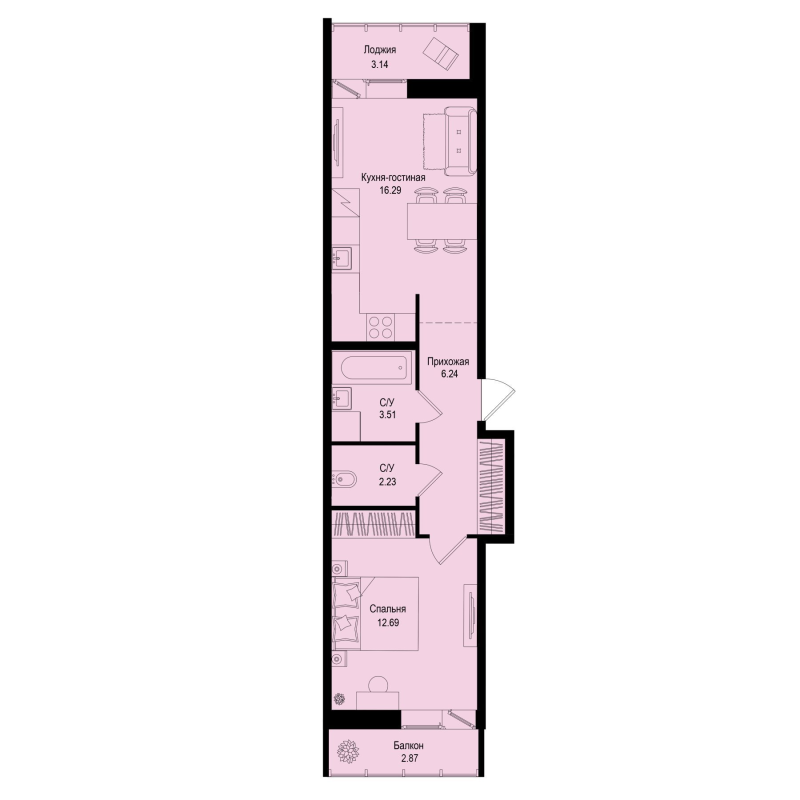 2 ккв (Евро) 43,4 м²