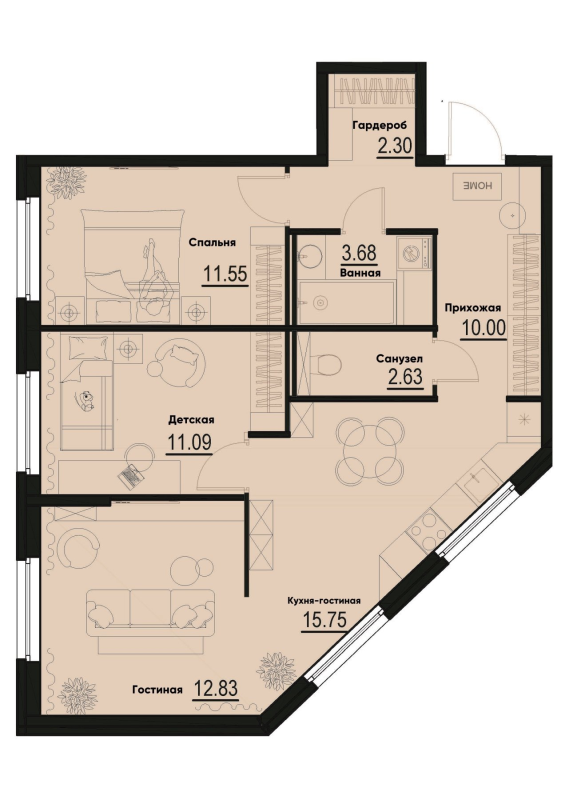 3 ккв (Евро) 69,8 м²