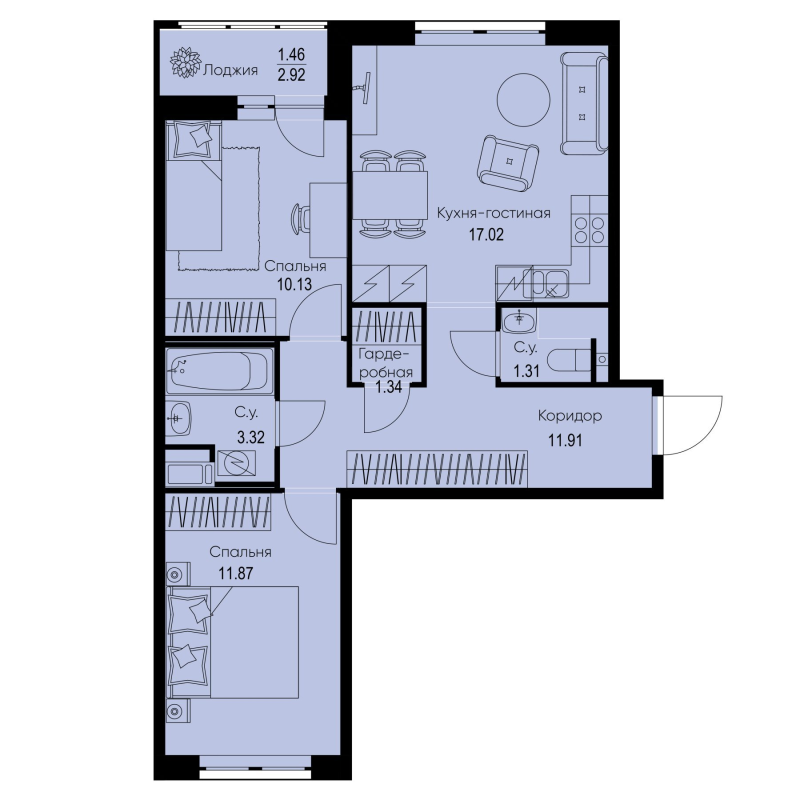 3 ккв (Евро) 58,4 м²