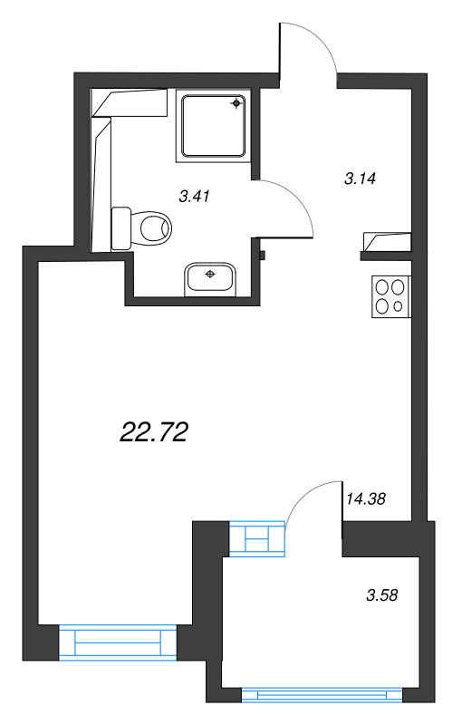 Студия 22,7 м²
