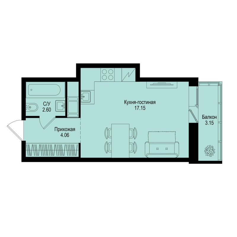 Студия 24,8 м²