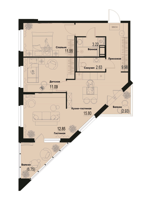 3 ккв (Евро) 70 м²