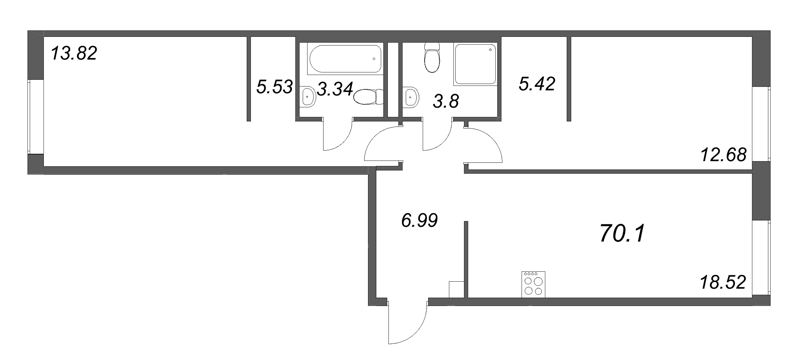 3 ккв (Евро) 70,1 м²