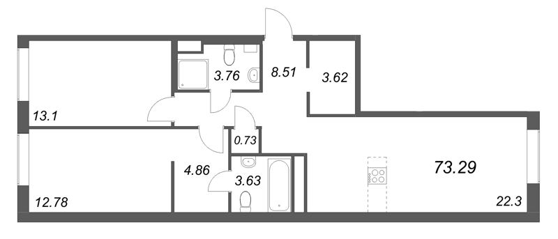 3 ккв (Евро) 73,3 м²