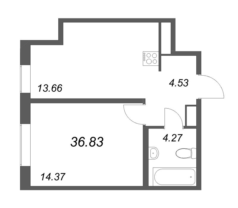 1 ккв 36,8 м²