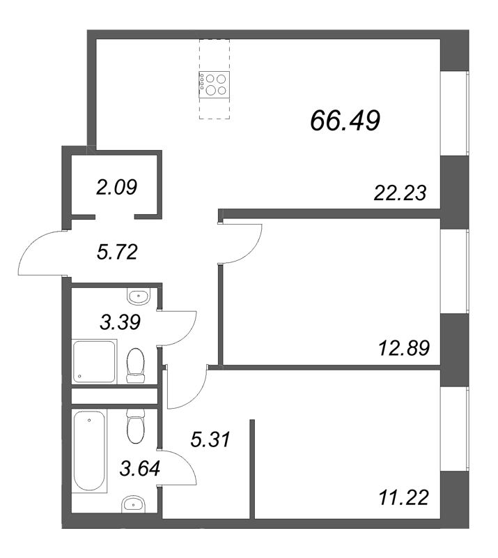 3 ккв (Евро) 66,5 м²