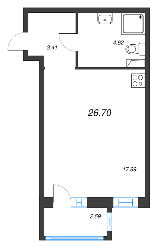 Студия 26,7 м²