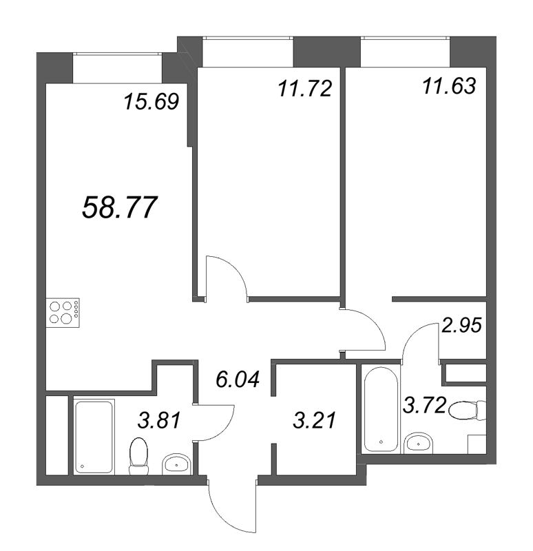 3 ккв (Евро) 58,8 м²