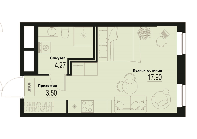 Студия 25,7 м²