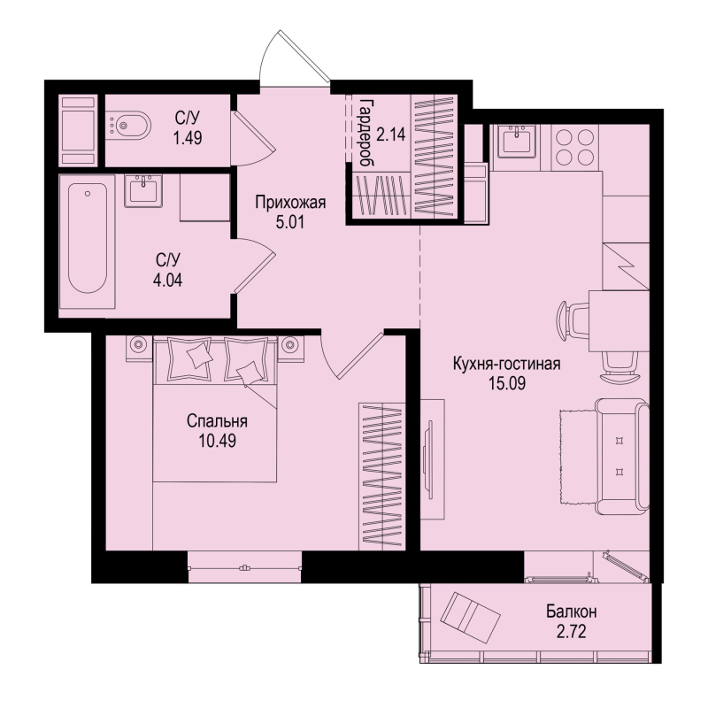2 ккв (Евро) 39,1 м²