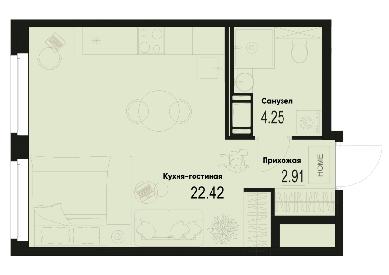 Студия 29,6 м²